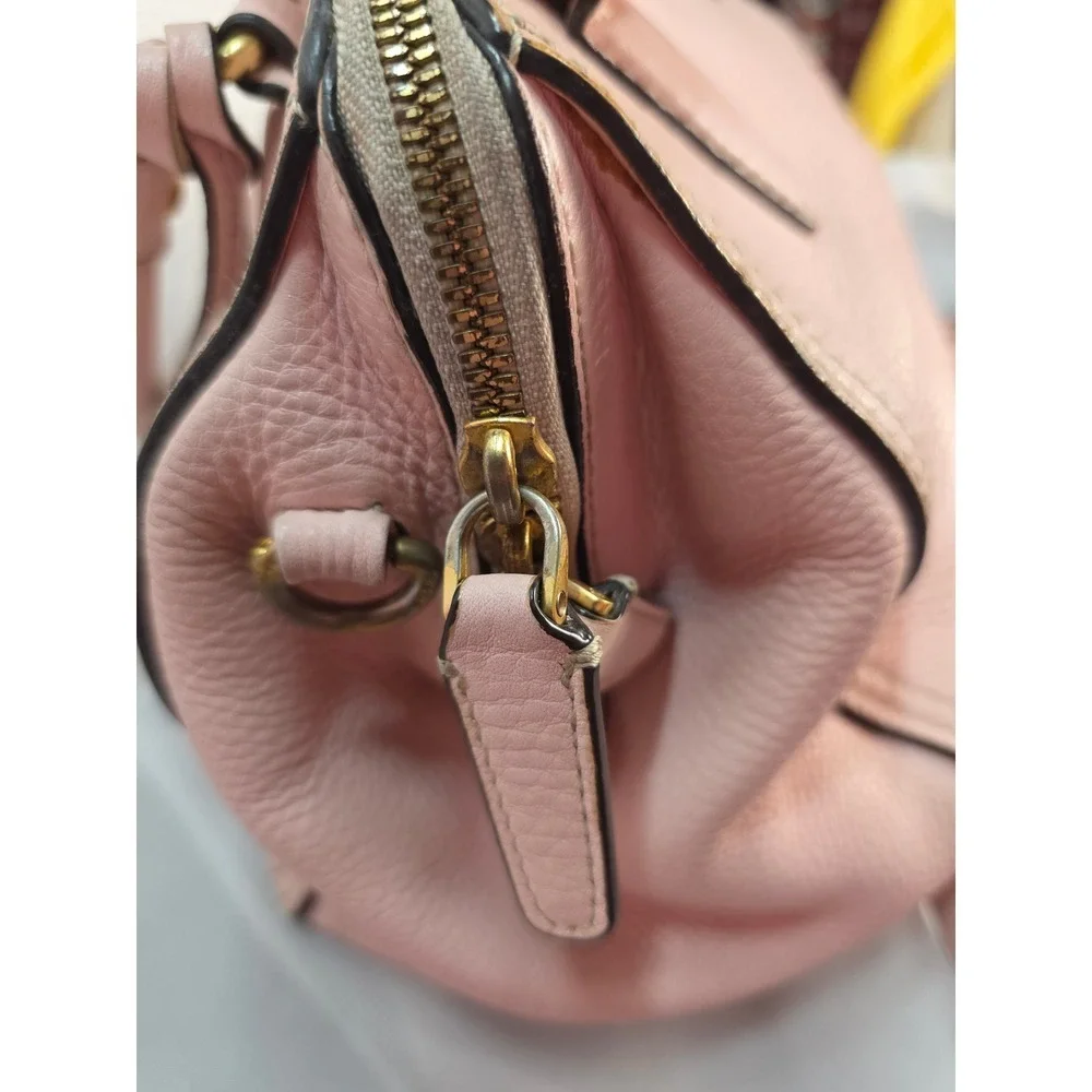 MCM Pink Pebbled Leather Boston Satchel Bag w/ Crossbody Strap‎